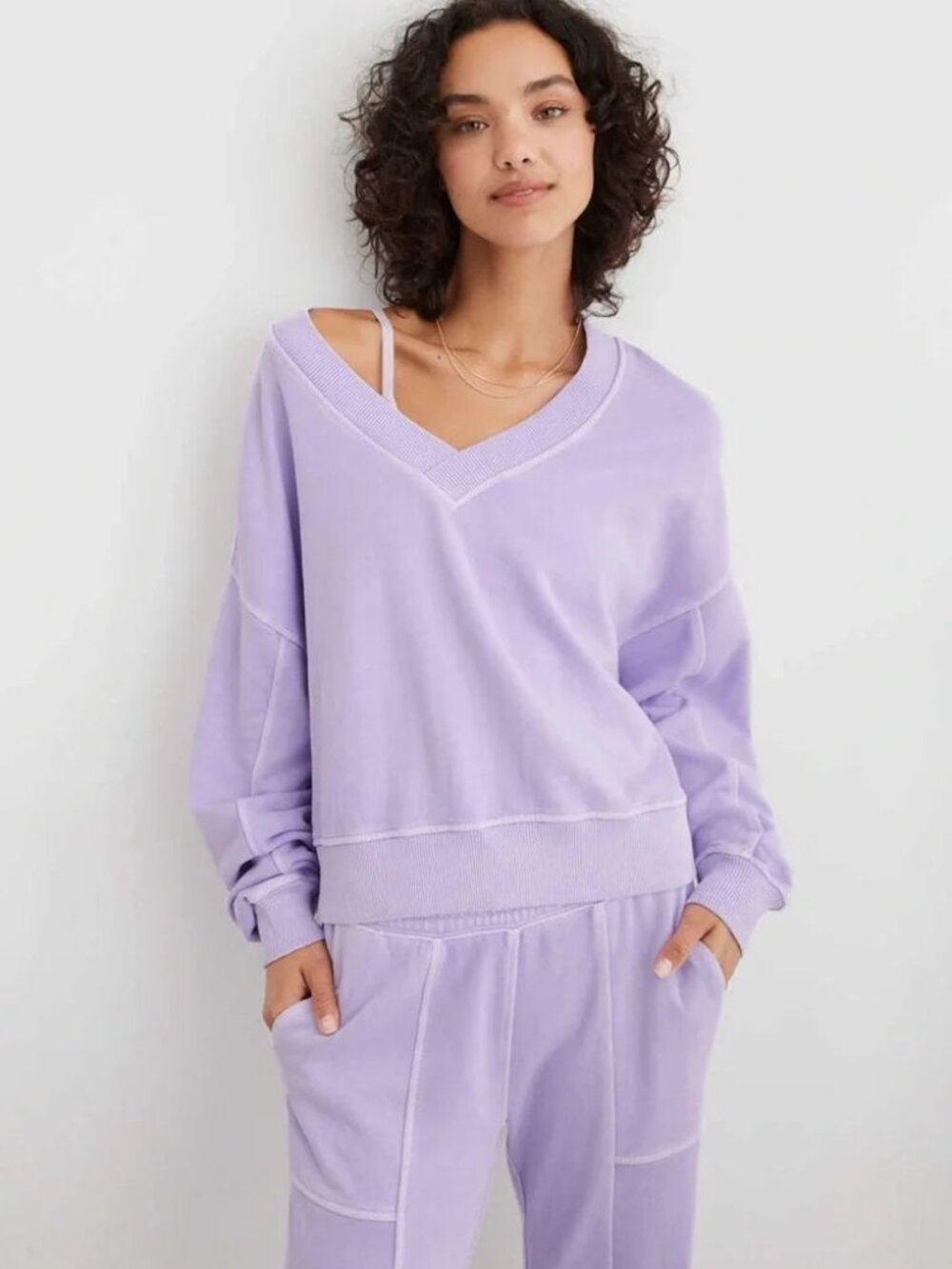 aerie Lavender V-Neck Pullover Sweatshirt